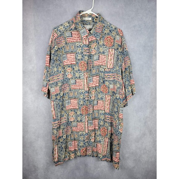 Pierre Cardin Tops - Pierre Cardin 1XLT American Flag Print Short Sleeve Button‎ Up Shirt Men's
